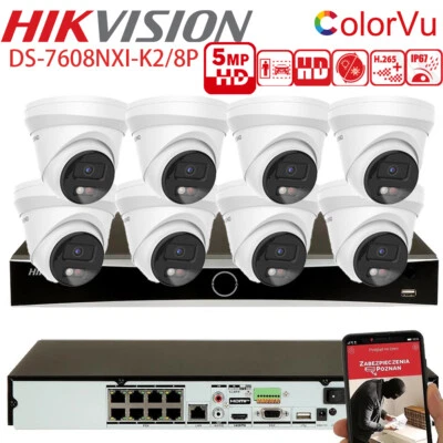 Hikvision 8CH 5MP CCTV System 8POE Home Surveillance ColorVu IP Camera Lot US