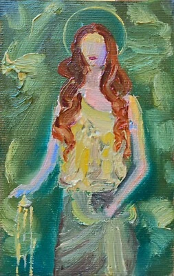 Frauenporträt Ästhetik Ölmalerei 10x15 cm Ölgemälde auf Leinwandgewebe - Bild 1 von 4