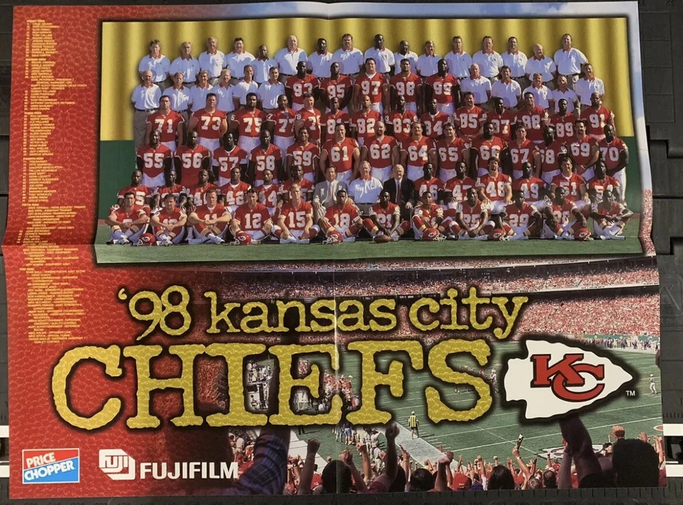 Винтажный винтажный плакат 1998 Kansas City KC Chiefs Team 17 x 22 дюйма - Изображение 1 из 2