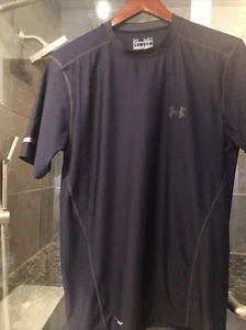 Men’s Under Armour Fitted Heat Gear Navy Blue Short Sleeve Activewear Top Size M - Picture 1 of 12