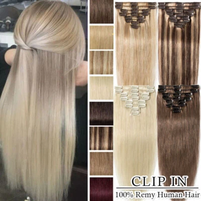 USA CLEARANCE 100% Human Hair Extensions Clip in Real Remy Hair Full Head CHEAP - Image 1 of 4