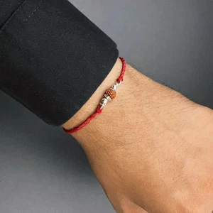 Perlina singola argento 925 Rudraksha Rakhi argento puro Rakshabandhan filo speciale - Foto 1 di 7