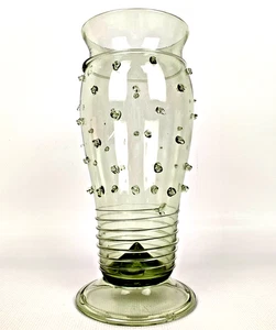 Kunstglas Vase Waldglas Vorbild 60er Jahre Nuppen Vase Olivgrün Handarbeit 20cm - Bild 1 von 12