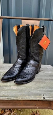 Womens 9B Lucchese Hornback Aligator Caiman Tail/spine Cut Handmade Black Caiman - Image 1 of 4