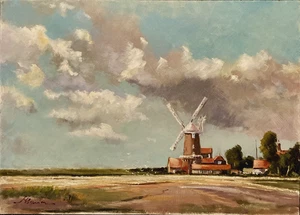 Mike Samson The Cley Windmill Norfolk oil on board painting - Picture 1 of 5