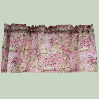 Juego de té rosa cenefa - Shabby Chic floral vintage cortina de cocina de cabaña Foto 1 de 4