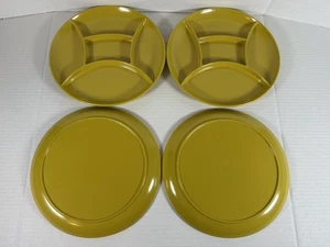 SET OF 4 VINTAGE mustard yellow DIVIDED MELMAC fondue PLATES IMPERIAL JAPAN 9" - Picture 1 of 5