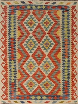 Alfombra Kilim Suroeste 4x6 Reversible Lana Tejido Plano Geométrico Colorido Alfombra Foto 1 de 4