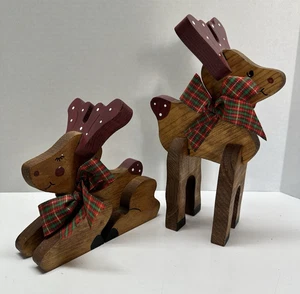 VTG Handmade Wooden Standing Reindeer Christmas Decoration Set Rudolph 80's 90's - Picture 1 of 15