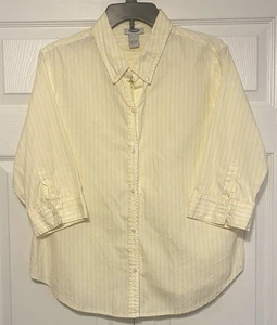 Damen Old Navy Oxford Kragen Knopfleiste gelb Streifen 3/4 Arm 100% Baumwolle XL - Bild 1 von 4