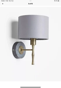John Lewis Bamboo Wall Lights with Marble in Grey and Brass H26cm x Dia 20cm - Picture 1 of 6