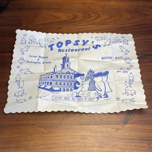 Vintage Restaurant Paper Placemat Topsys Boston Massachusetts Personal Message - Picture 1 of 6