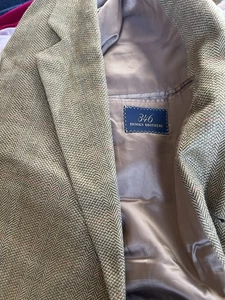 Brooks Brothers 346 Suit Jacket Linen Silk Wool Blazer Tan Men Tweed 44 L Preppy - Picture 1 of 7