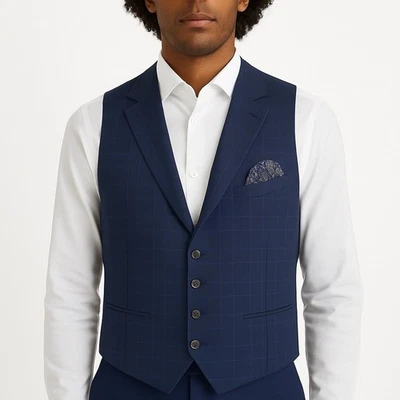 Мужской шерстяной жилет Ted Baker темно-синий жилет с узорчатой подкладкой с v-образным вырезом на пуговицах 46R - Изображение 1 из 4