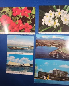 Vtg 5 Postcards Hawaii USS Arizona Flowers Reef Hotel Kauai Surf Kalapaki Beach - Picture 1 of 9