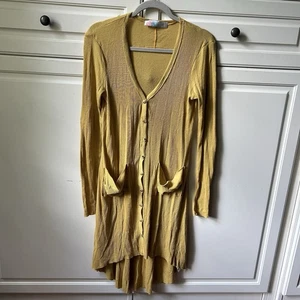 Free People FP Beach Bonita cardigan a costine maglione vestito copricostume giallo taglia M - Foto 1 di 9