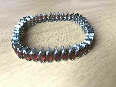 Precioso brazalete grande pesado tenis rubí corte marquesa rojo simulado plata 935 Foto 1 de 4