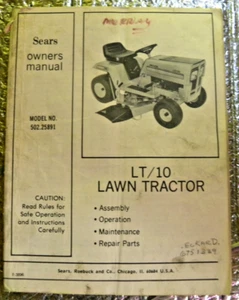 Vintage Sears Model 502.25891 LT/10 Lawn Tractor Owners Manual - Picture 1 of 4