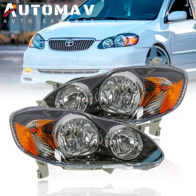 For 2003-2008 Toyota Corolla Headlights Black Housing Lamp Clear Lens Left+Right - Image 1 of 4