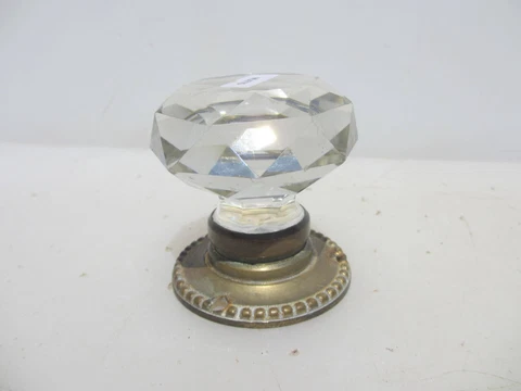 Vintage Cut Glass Door Handle Knob Crystal Brass Plate Beading Old Antique x1 Cover