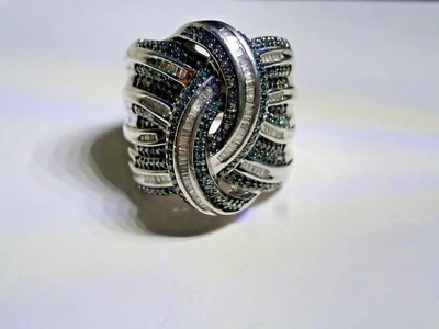 Diamond Treasures Sterling Sliver 1.01 ct Blue & White Diamond Wide Band Ring - Image 1 of 4