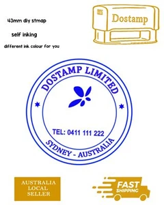 Custom text Round stamp Self-inking 43mm round Business Logo Name Company Gift - Foto 1 di 2