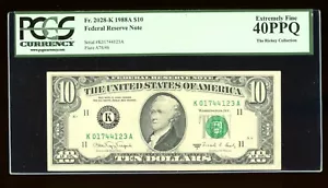 DBR 1988-A $10 FRN Dallas Fr. 2028-K PCGS XF-40 PPQ Serial K01744123A - Picture 1 of 2