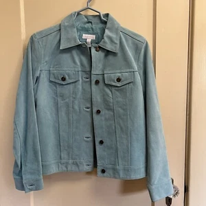 Charter Club Women's S Blue Suede Jacket Lined Aqua Turquoise A599 - Picture 1 of 8