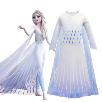 2019 New Girls Frozen 2 White Elsa Costume Party Birthday Dress + Cape 3-10 Yrs - image 1 of 4