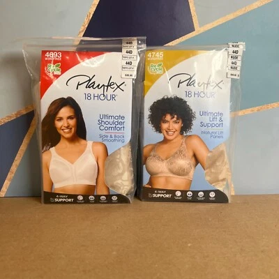 Lot of (2) Playtex 18-Hour Bras Size 44D WireFree 4745 Nude 4693 Toffee New - Image 1 of 4
