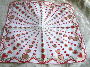 Vintage 60s Hanky VALENTINE Gold Metallic Hearts EC 13" - Picture 1 of 4