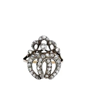 Victorian Horseshoe Tiara Ring Rose Cut Diamonds 18 Karat Gold - Picture 1 of 6