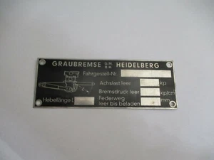 Placa de características freno gris camión clásico gris freno Heidelberg - Imagen 1 de 1