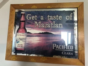 Cerveza Pacifico Clara Beer Sign Bar Wall Decor Glass Mexico Large Mazatlan - Picture 1 of 8