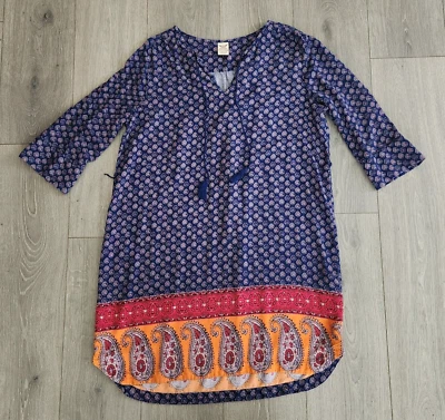 Vestido recto Faded Glory para mujer manga L 12 14 3/4 azul geométrico floral Foto 1 de 4