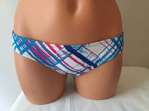 NWT Hurley Criss Cross Bikini Hipster Swimsuit Bottom Aqua Red White Plaid S - Picture 1 of 2