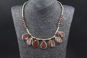 Afghan Alpaka Brown Enamel necklace, Belly Dance Tribal Necklace, Kuchi Necklace - Picture 1 of 7
