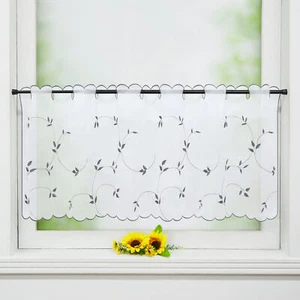 Cafe Net Curtains Kitchen Short Valance Window Drape Embroidery Sheer Blinds - Picture 1 of 15