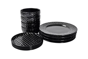 Temp-tations Carved Willow 12-Piece Essential Dinnerware Set H450513 Black - Picture 1 of 1
