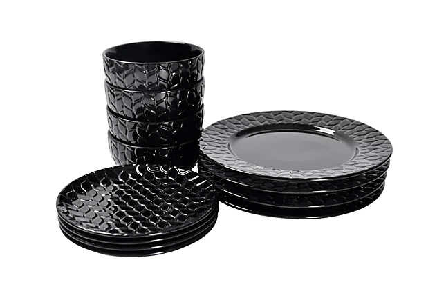 Conjunto de Louça Essencial Temp-tations Salgueiro Esculpido 12 Peças H450513 Preto - Imagem 1 de 1