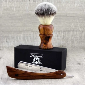 Kit de afeitado para hombres mango de madera cerdas sintéticas corte cepillo garganta maquinilla de afeitar recta - Imagen 1 de 2