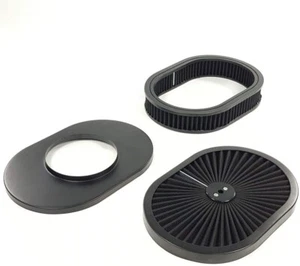 12"x2" Washable Oval Filter Flow Air Cleaner Kit 5-1/8" Opening Carbs Inlet SBC - Bild 1 von 5
