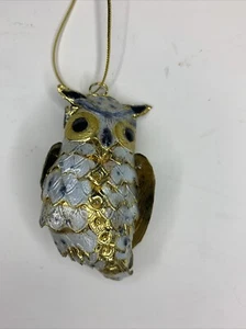 Cloisonne Articulated White Owl Ornament, Enamel on Copper - Picture 1 of 6