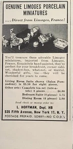 Miniaturas de porcelana originales Limoges sala de estar suite anuncio impreso vintage 1950 - Imagen 1 de 4