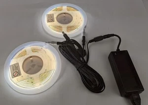 2 Pautix 18ft/5.5m Strip Lights COB LED 6000K 12Vdc Daylight White wPower Supply - Picture 1 of 12