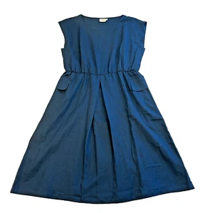 ELK The Label Womens Dress 10 Navy Blue French Linen Pockets Comfort Pleated NEW - Picture 1 of 21