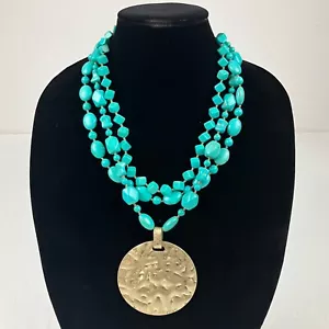Vintage 3 Strand 159 grams Turquoise Necklace With Huge Medallion Pendant Unisex - Imagen 1 de 11