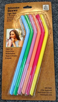 Silcone Straws and Cleaner 6 piece set BPA Free Dishwasher Safe - Image 1 of 4