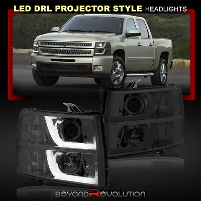 For 2007-2013 Chevy Silverado 1500 2500HD 3500HD LED Bar Tube Smoke Headlights - Imagem 1 de 4