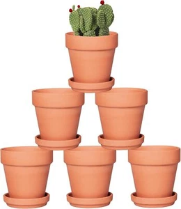 4 Inch Terracotta Pots with Saucer - 6 Pack Small Clay Plant Pots with Drainage - Picture 1 of 2